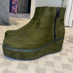 Army green platform booties